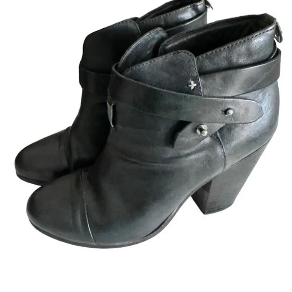 rag‎ & bone Harrow Black Leather Belted Ankle western Boots US 7